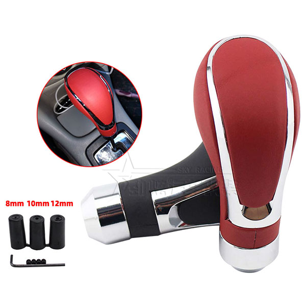 Car Shift Gear Knob Leather Boot with Black/Red Stitches Universal Leather Car Shift Base Gear Knob