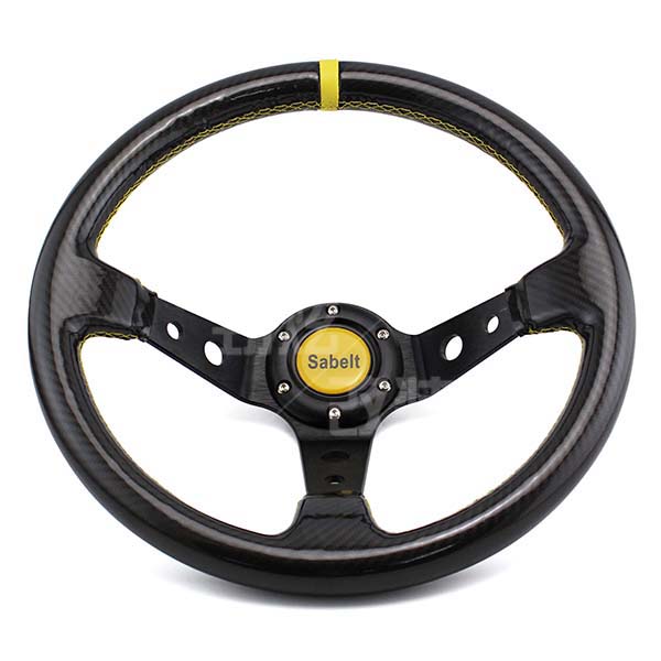 汽车改装通用 sabelt碳纤维方向盘 黑架黄线黄条耐磨方向盘 赛车方向盘